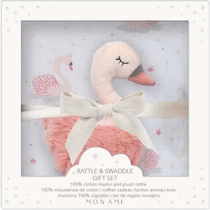 French Swan Blanket & Rattle Gift Set