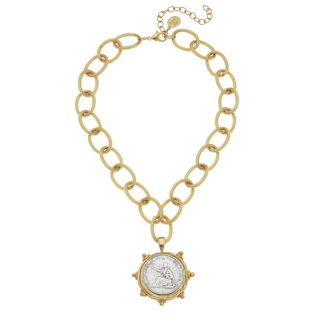 Gold and Silver Italian Coin Chain Necklace