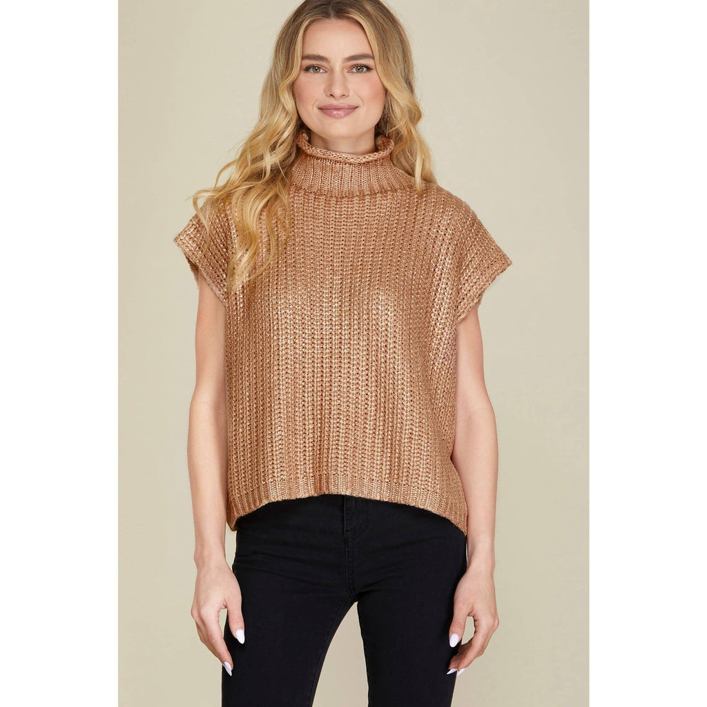 Calla Metallic Mock Neck Sweater