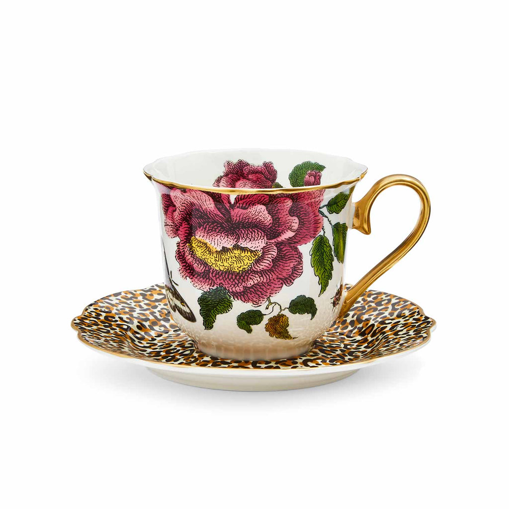 Creatures of Curiosity Leopard Floral Teacup & Saucer