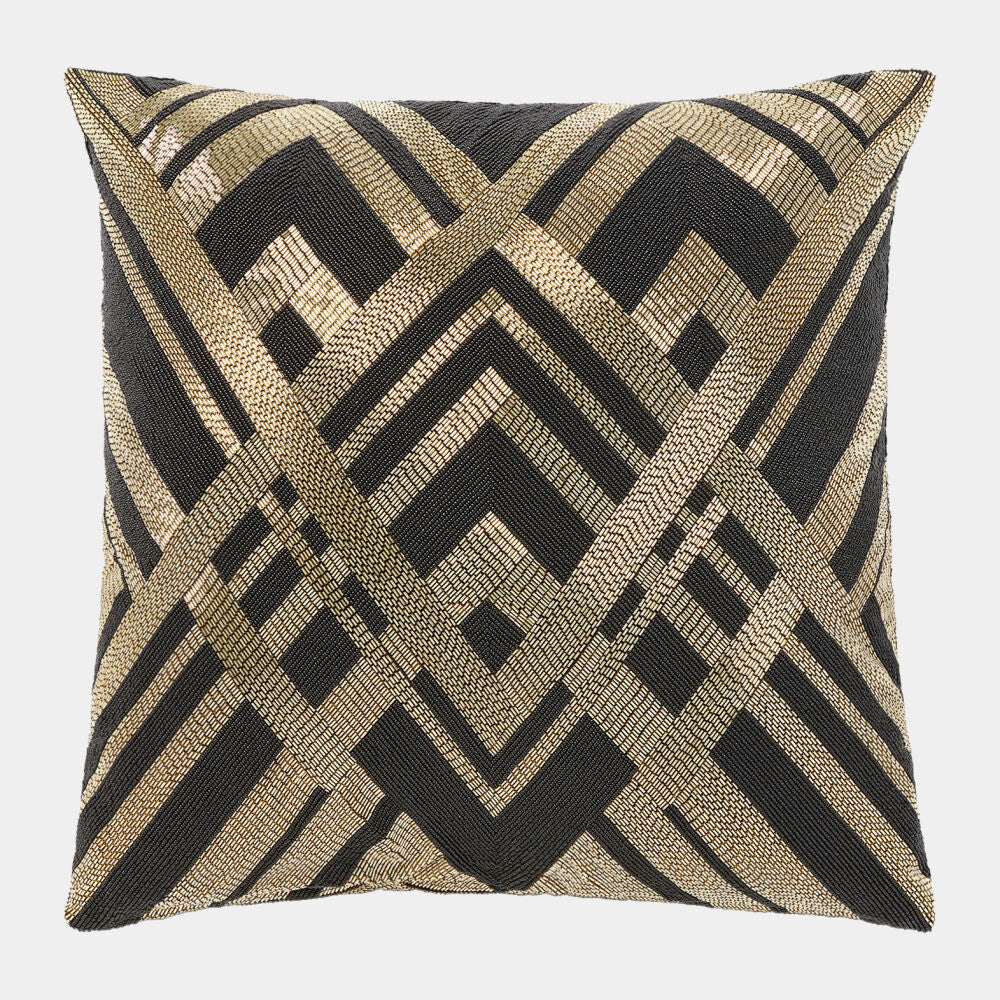 Woven Lines Pillow-Black and Gold
