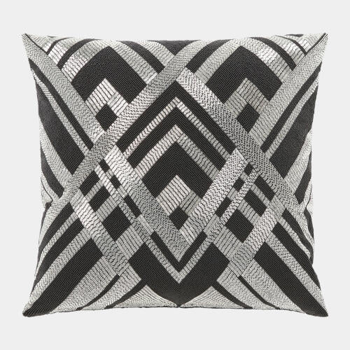 Woven Lines Pillow-Black and Silver
