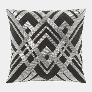 Woven Lines Pillow-Black and Silver