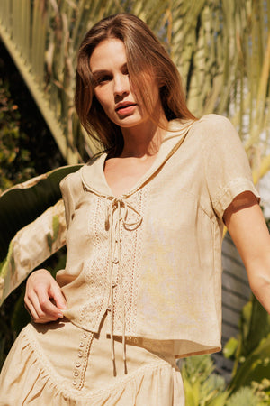 Charlotte Lace Detail Linen Top