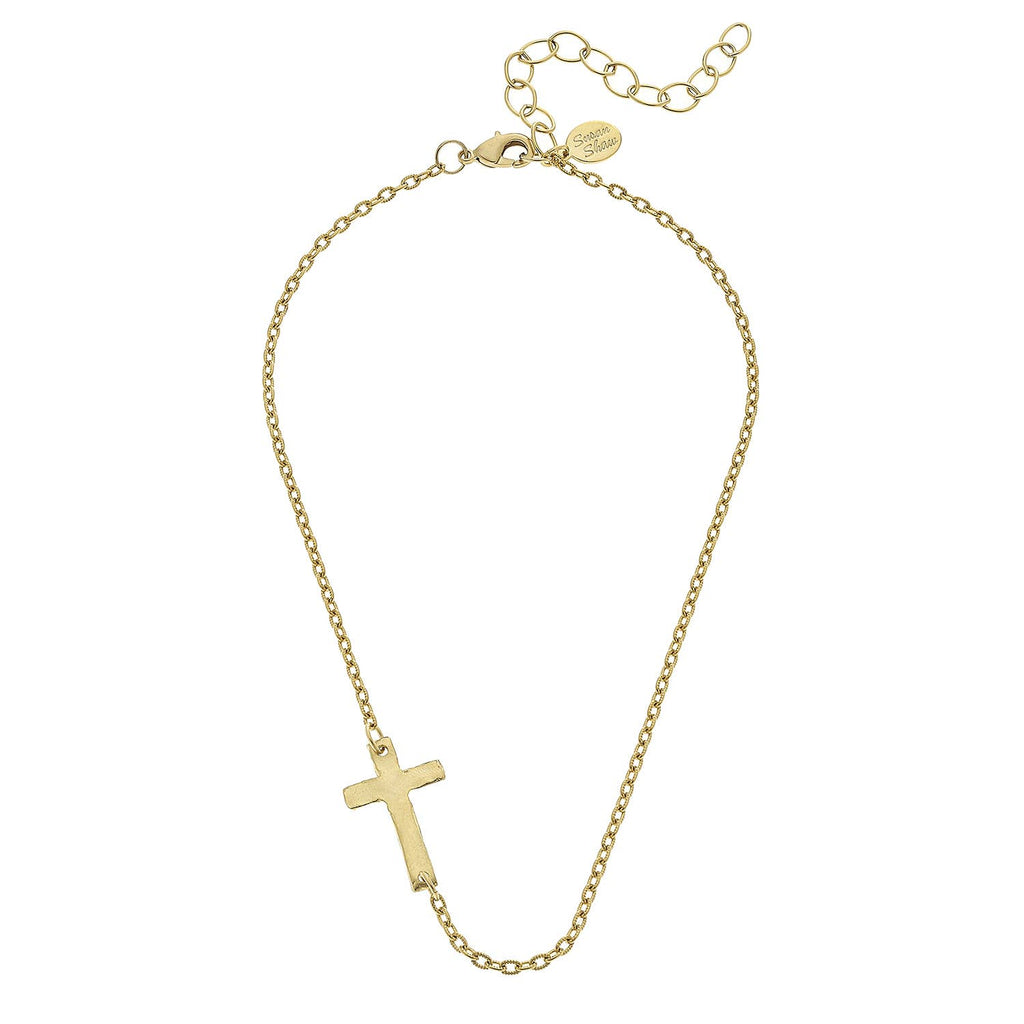 Gold Sideways Cross Necklace