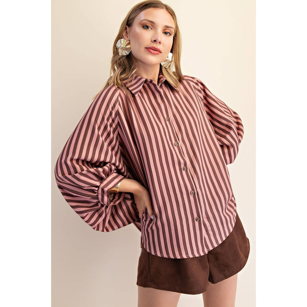 Cassandra Striped Button Top