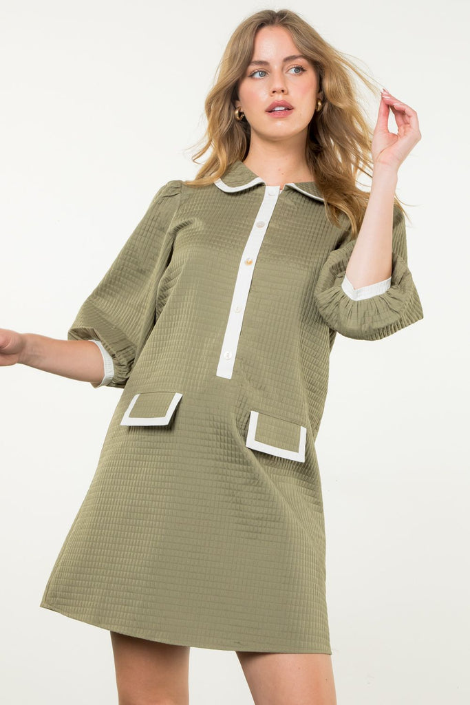 Green White Trim Midi Dress