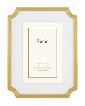 5 x 7 Cast Metal Scalloped Corner Siena Silverplate Frame, Gold (Matted)