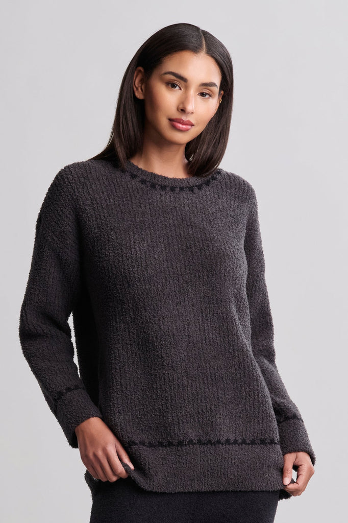 CozyChic® Ribbed Sweater with Blanket Stitch