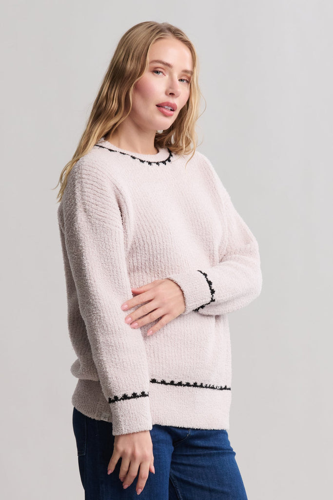 CozyChic® Ribbed Sweater with Blanket Stitch