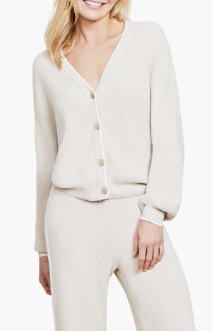 CozyChic Ultra Lite Contrast Stripe Ribbed Cardigan