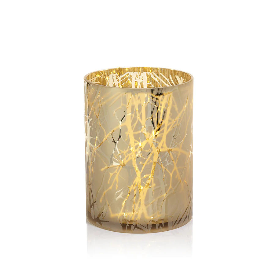 Medium Gold Plated Branch Design LED Glass Hurricane