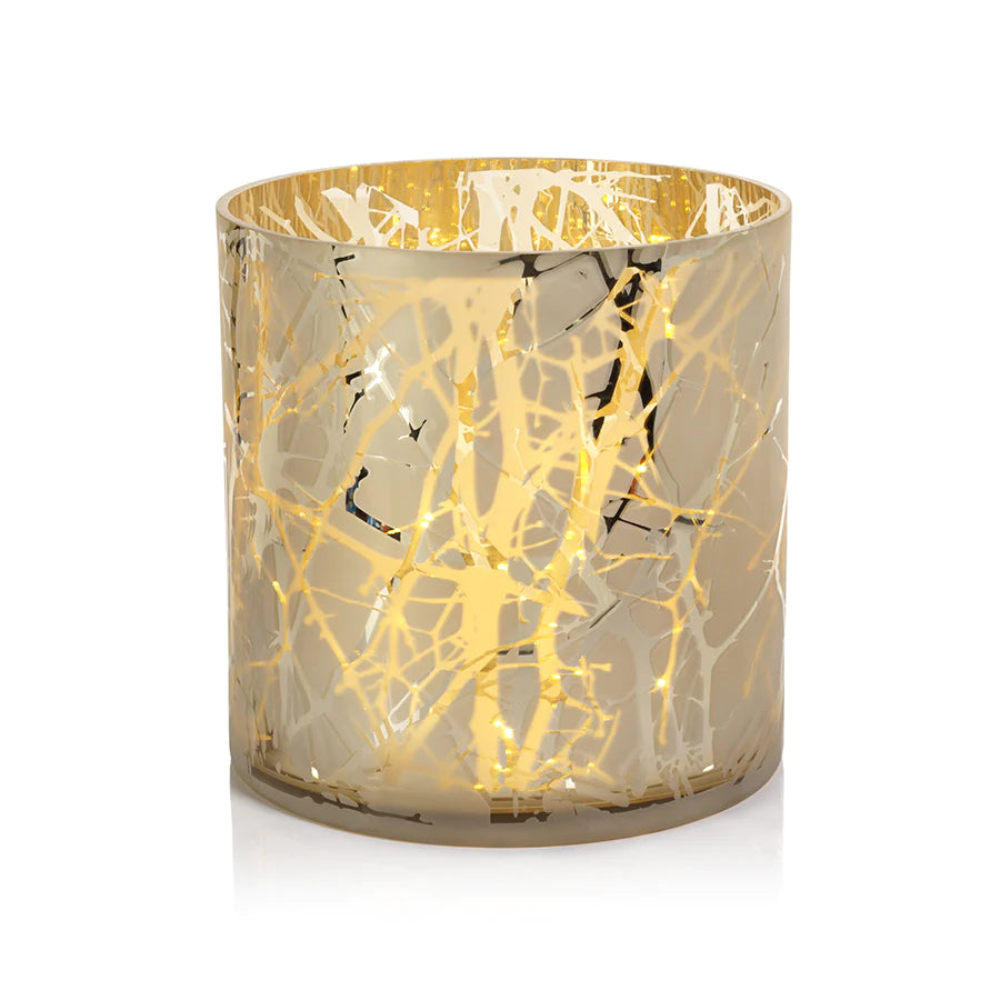 Large Gold Plated Branch Design LED Glass Hurricane