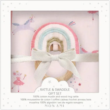 Chateau Magique Swaddle & Rattle Gift Set