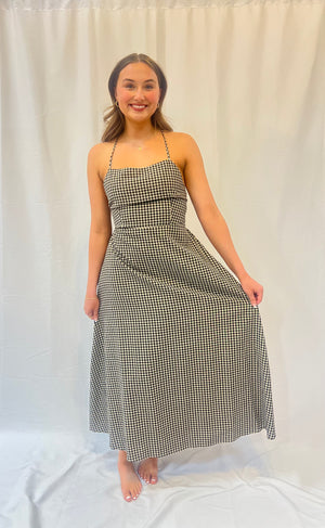 Gingham Black & White Long Dress