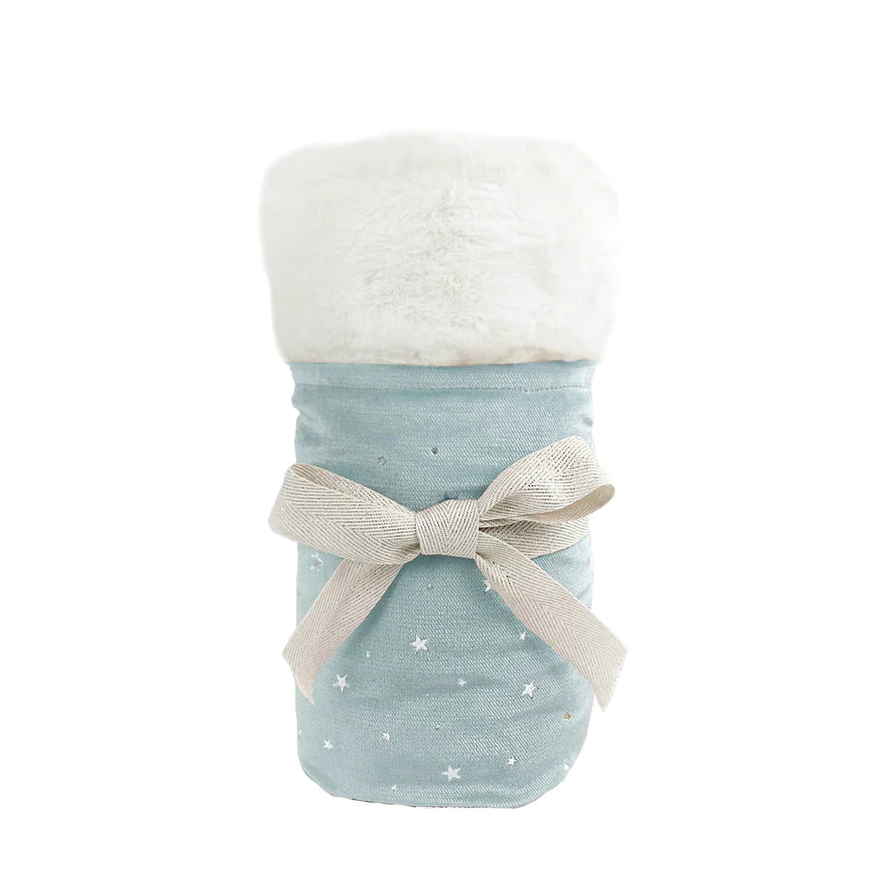 Celestial Velvet & Faux Fur Baby Blanket - Ice Blue