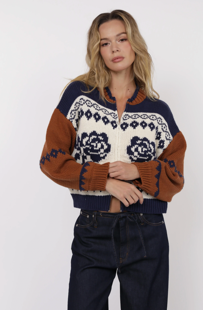 Sweet Rose Jacquard Sweater Jacket
