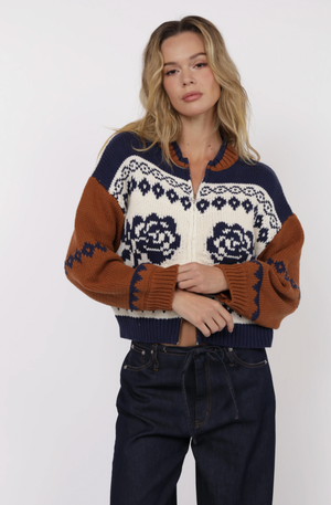 Sweet Rose Jacquard Sweater Jacket