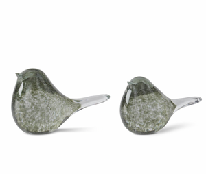 Green Speckled Glass Birds - Set of 2