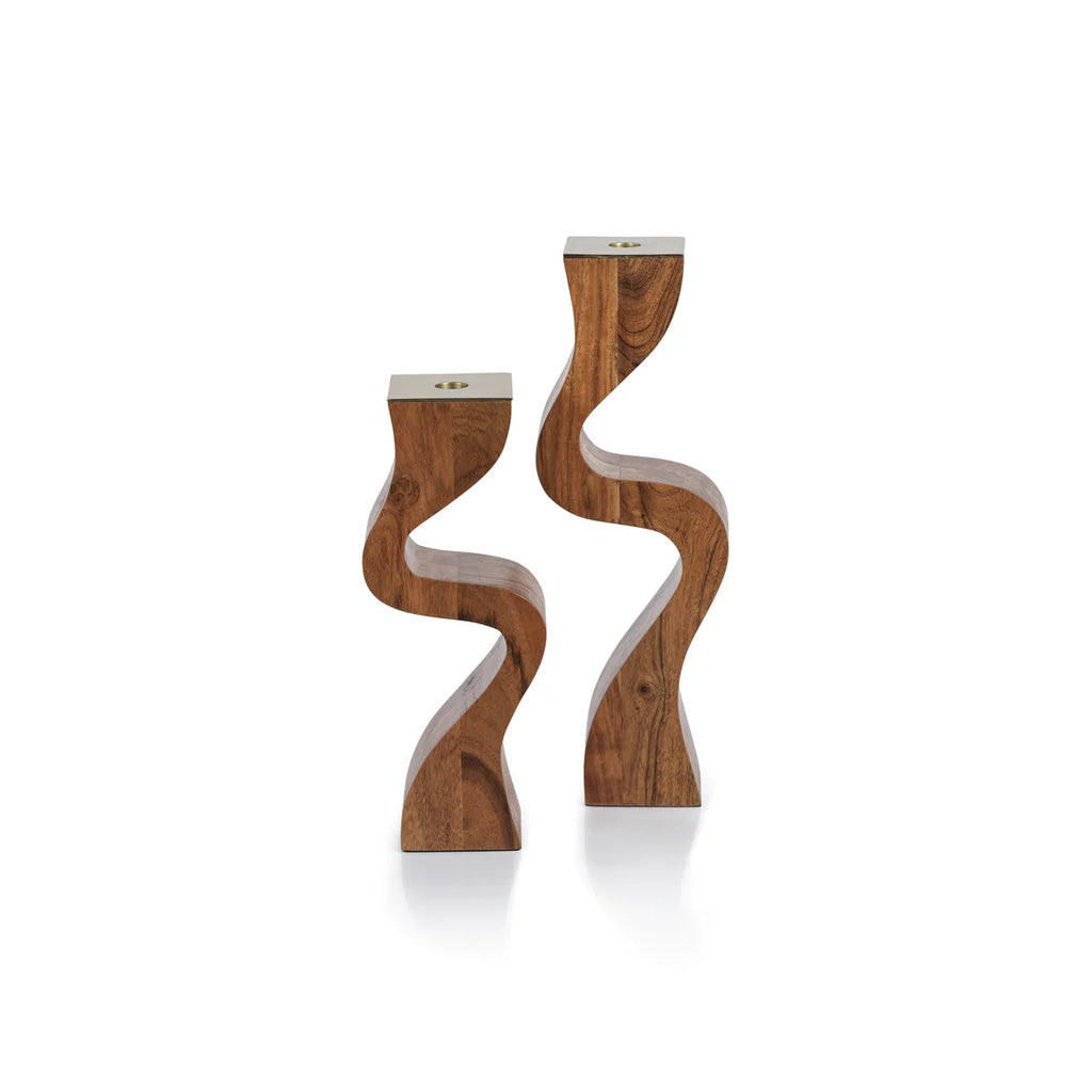 Wave Crest Acacia Wood Taper Holder