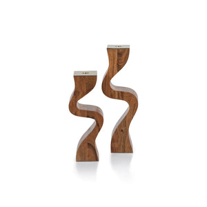 Wave Crest Acacia Wood Taper Holder