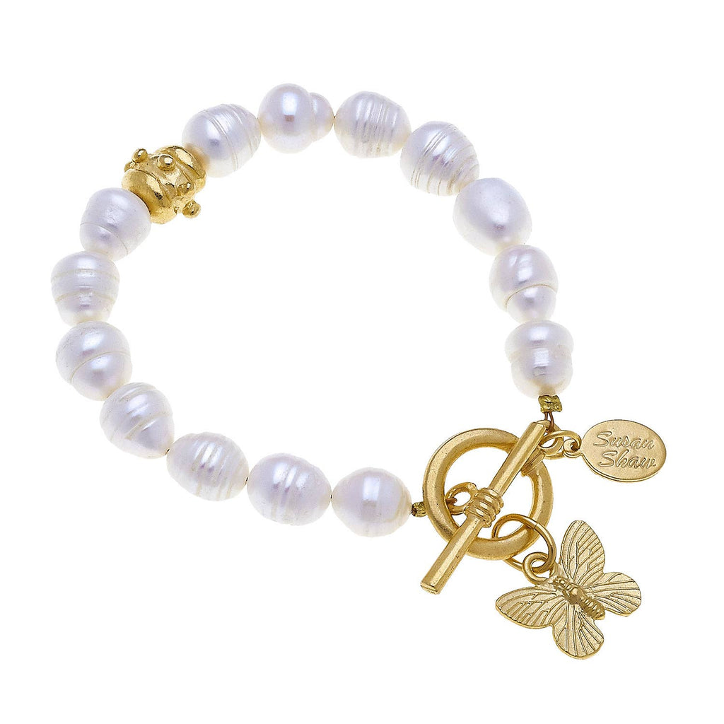 Gold Butterfly on Genuine Freshwater Pearl Bracelet