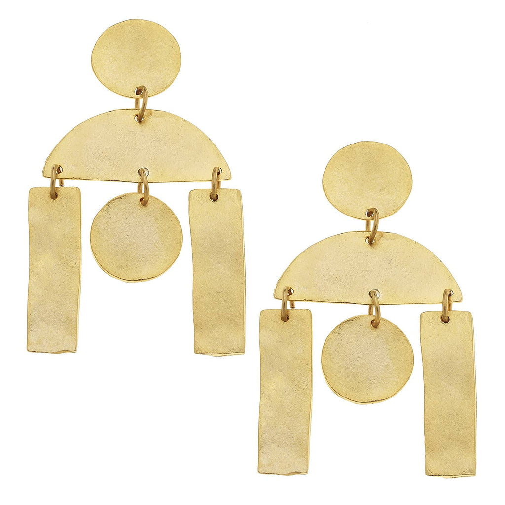 Gold Round and Bar Earrings