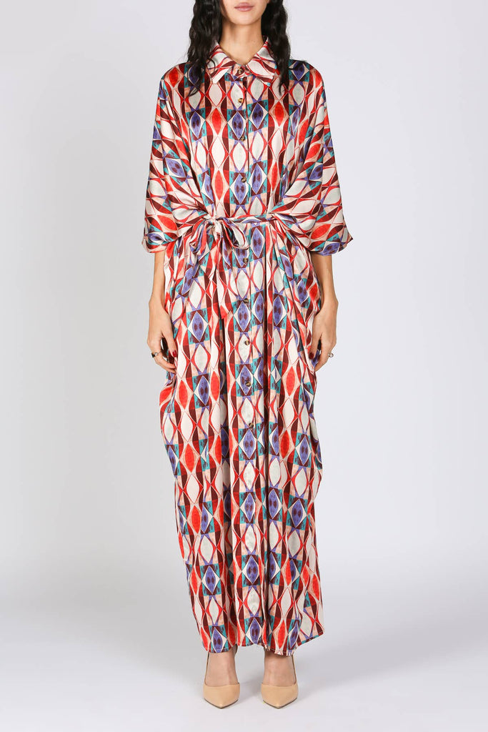 Multi Print Button Up Maxi Dress