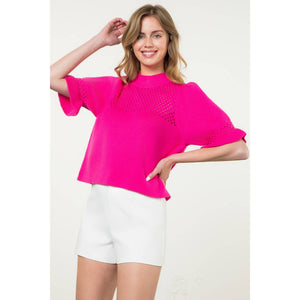 Cassie Pointelle Puff Sleeve Sweater