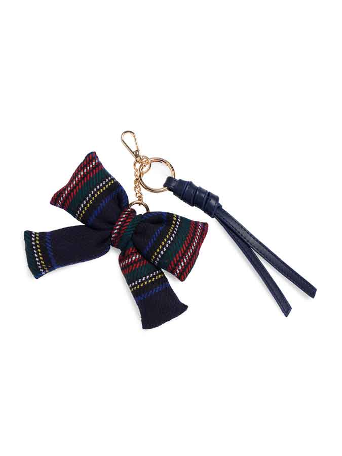 Plaid Bow Bag Charm/Key Ring: Navy