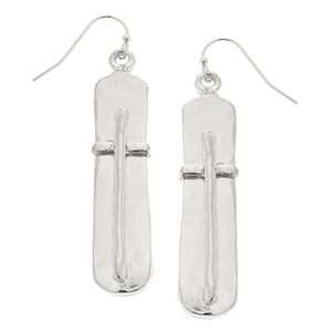 Silver Bar with Cross Earrings
