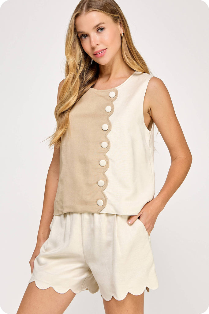 Bella Scallop Linen Top