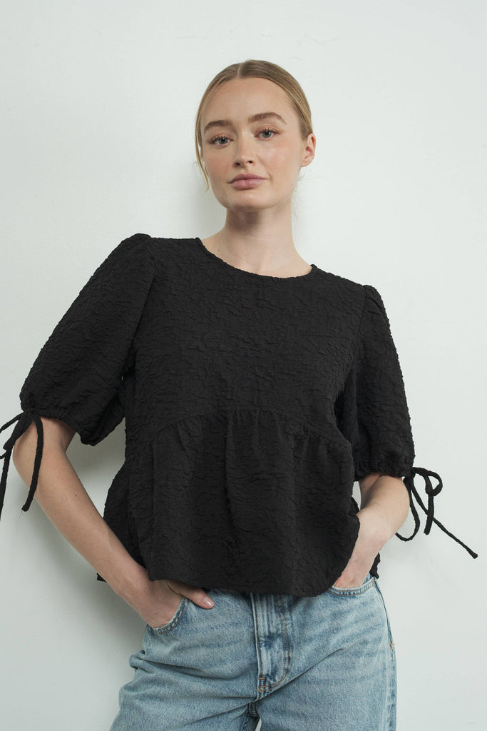 Fiona Crinkle Peplum Puff Sleeve Top