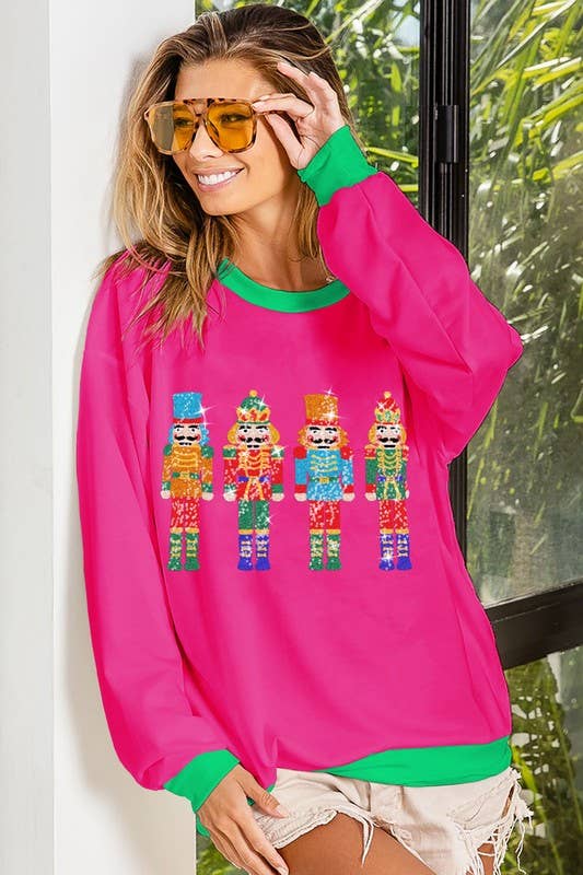 Pink Sequin Nutcrackers Pullover