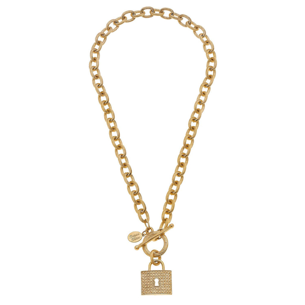 Gold Lock on Chain Toggle Necklace