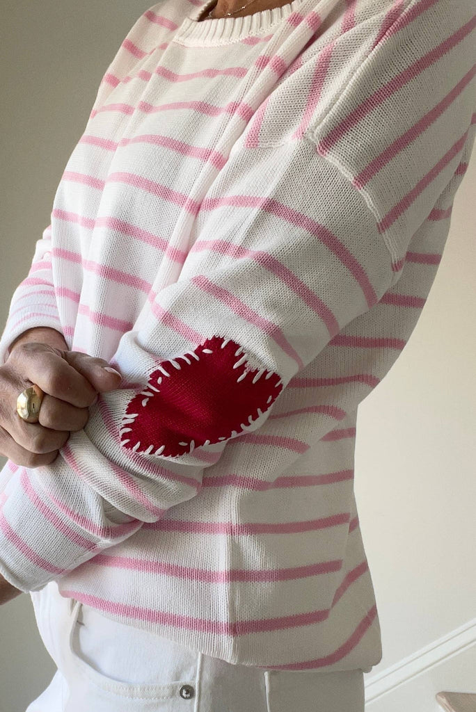 Pink Stripe Sweater w/ Red Heart