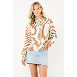 Pearl Button Long Sleeve Stripe Top: