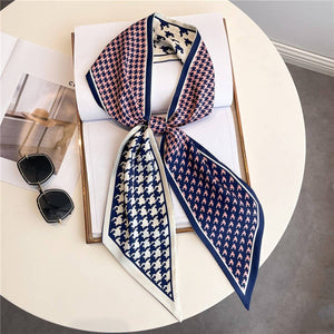 Narrow Silk Scarf in Navy/Pink