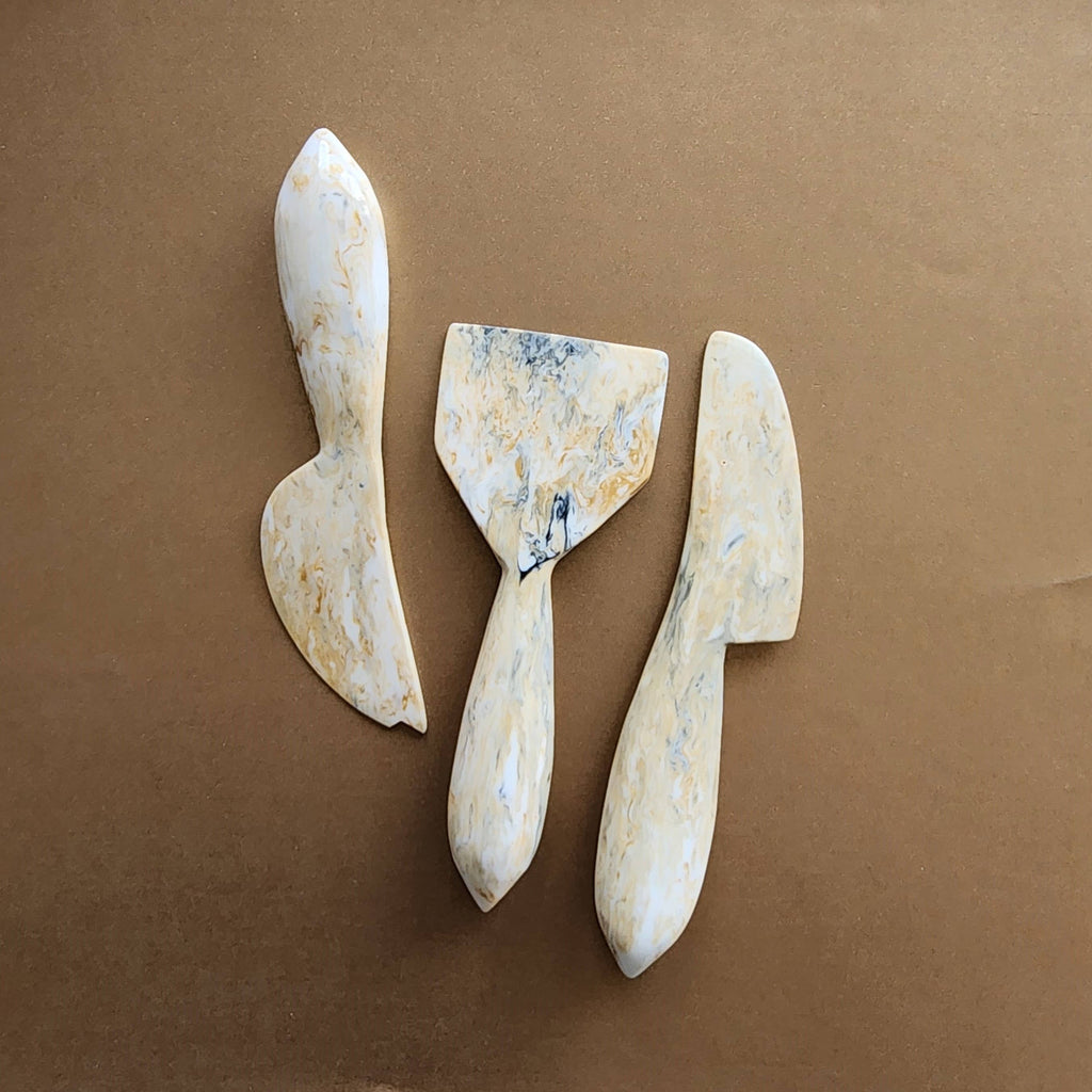 3-Piece Cheese Knives Set - Resin Charcuterie Tools: Black & White