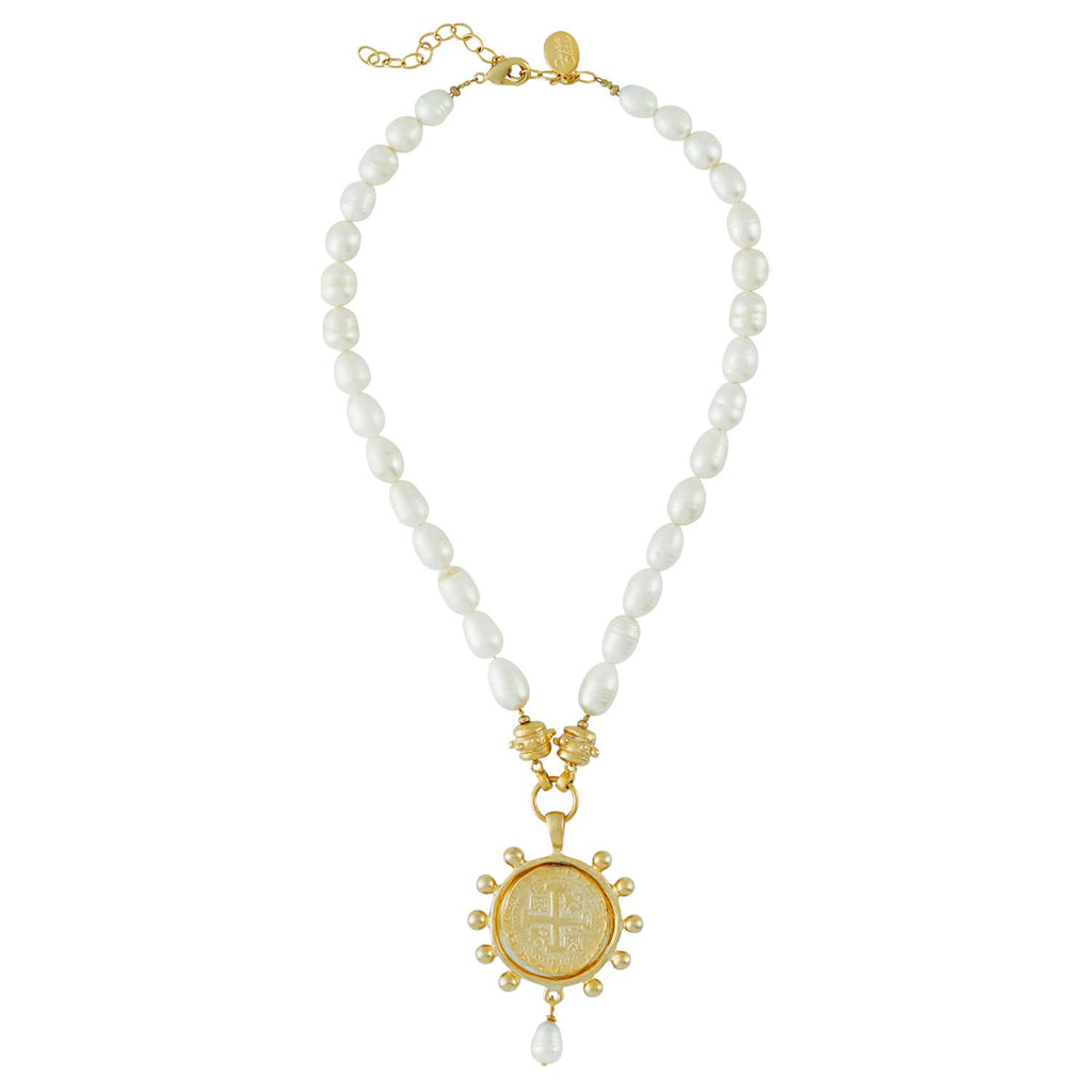 Peruvian Coin on Freshwater Pearl Necklace