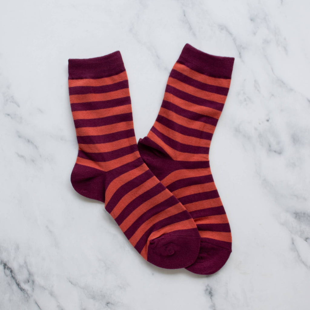 Wednesday Striped Casual Socks: Wine/Coral