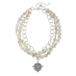 Multi-Strand White Turquoise Coin Necklace