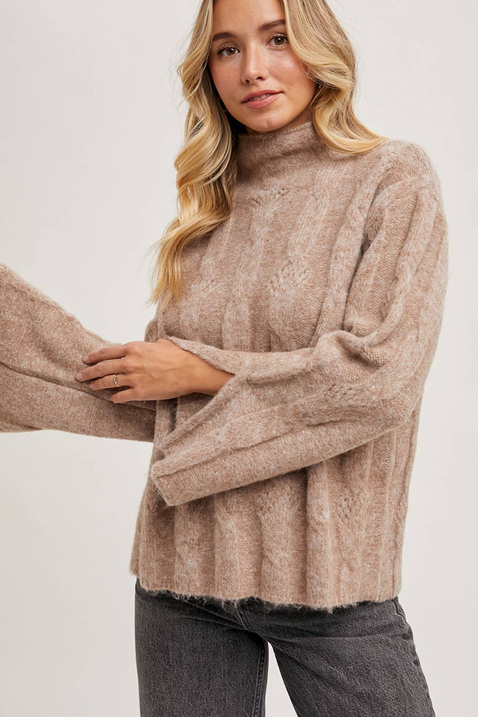 Mock Neck Cable Knit Sweater