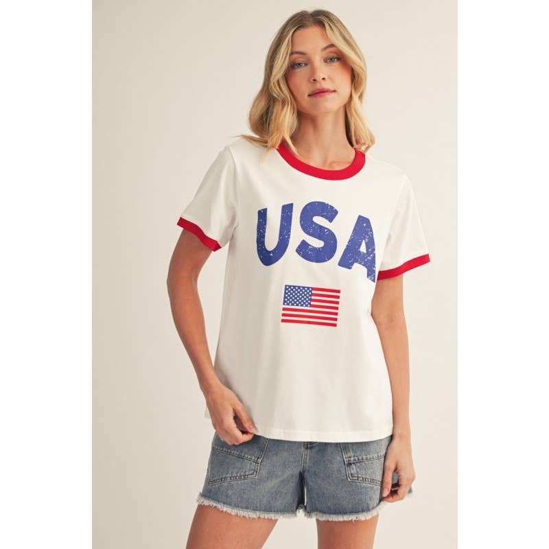 Usa Graphic Print Top: OFF WHITE / L
