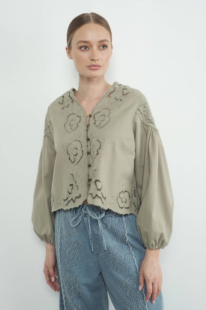 Mattie Denim Embroidered Blouse