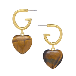 Gigi Heart Earrings : Tiger's Eye
