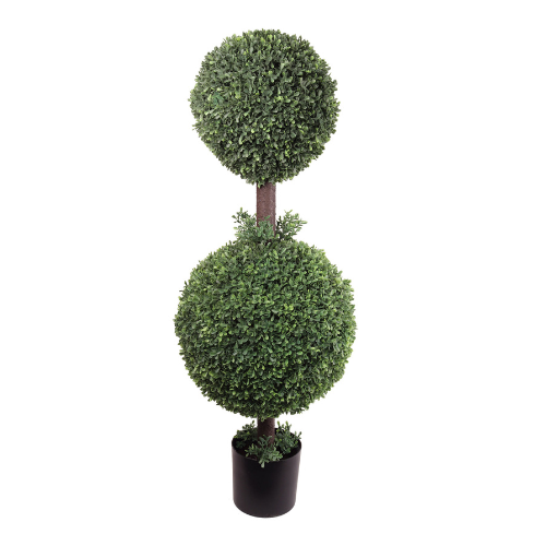 Double Ball Boxwood Topiary Tree in Black Pot - 42in.