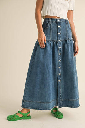 Sage Bohemian Denim Skirt