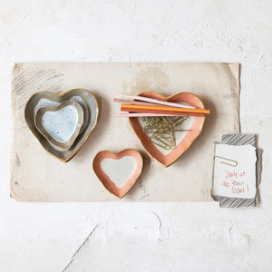 Stoneware Heart Dish w/ Gold Edge, Set of 2