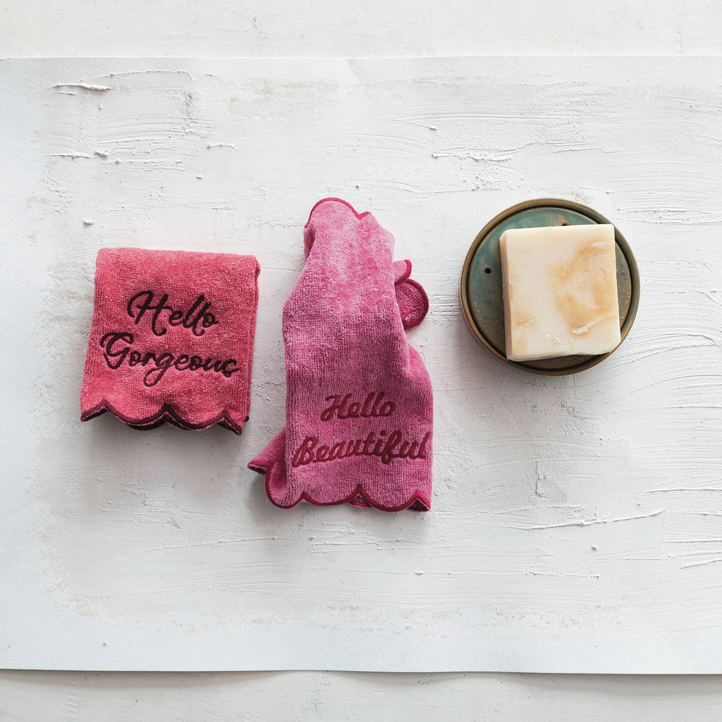 Wash Cloths w/ Embroidered Saying Set of 2